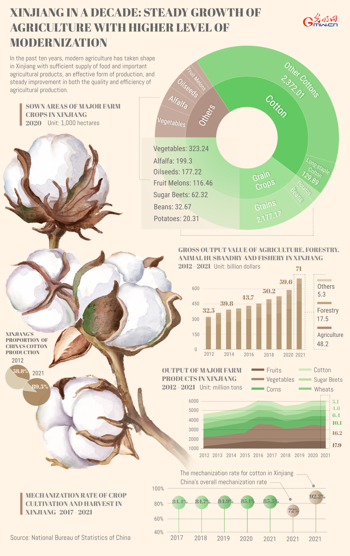 Xinjiang in a Decade: Steady growth of agriculture with higher level of modernization