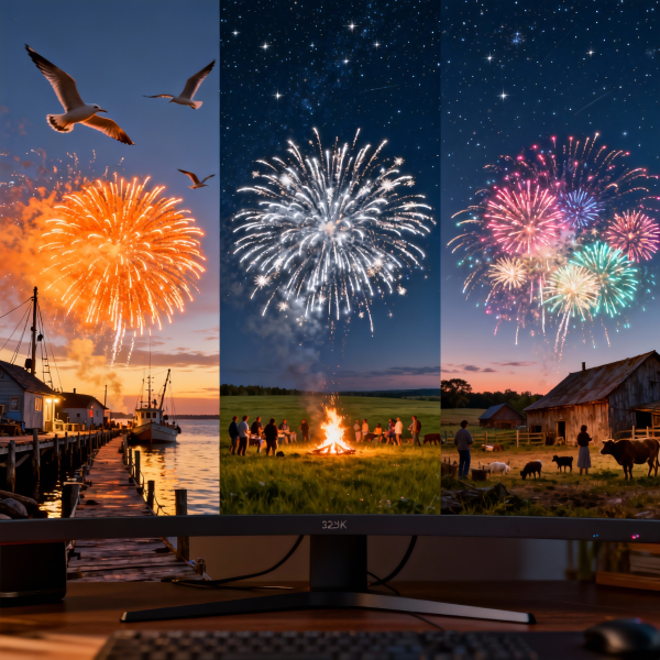 jimeng-2025-12-24-7531-A triptych (three-panel image) of firewo...